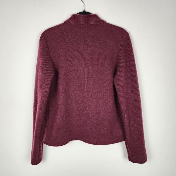 Ann Taylor Moto Jacket Faux Suede Knit Zip Sweater Burgundy Size M - Picture 3 of 14